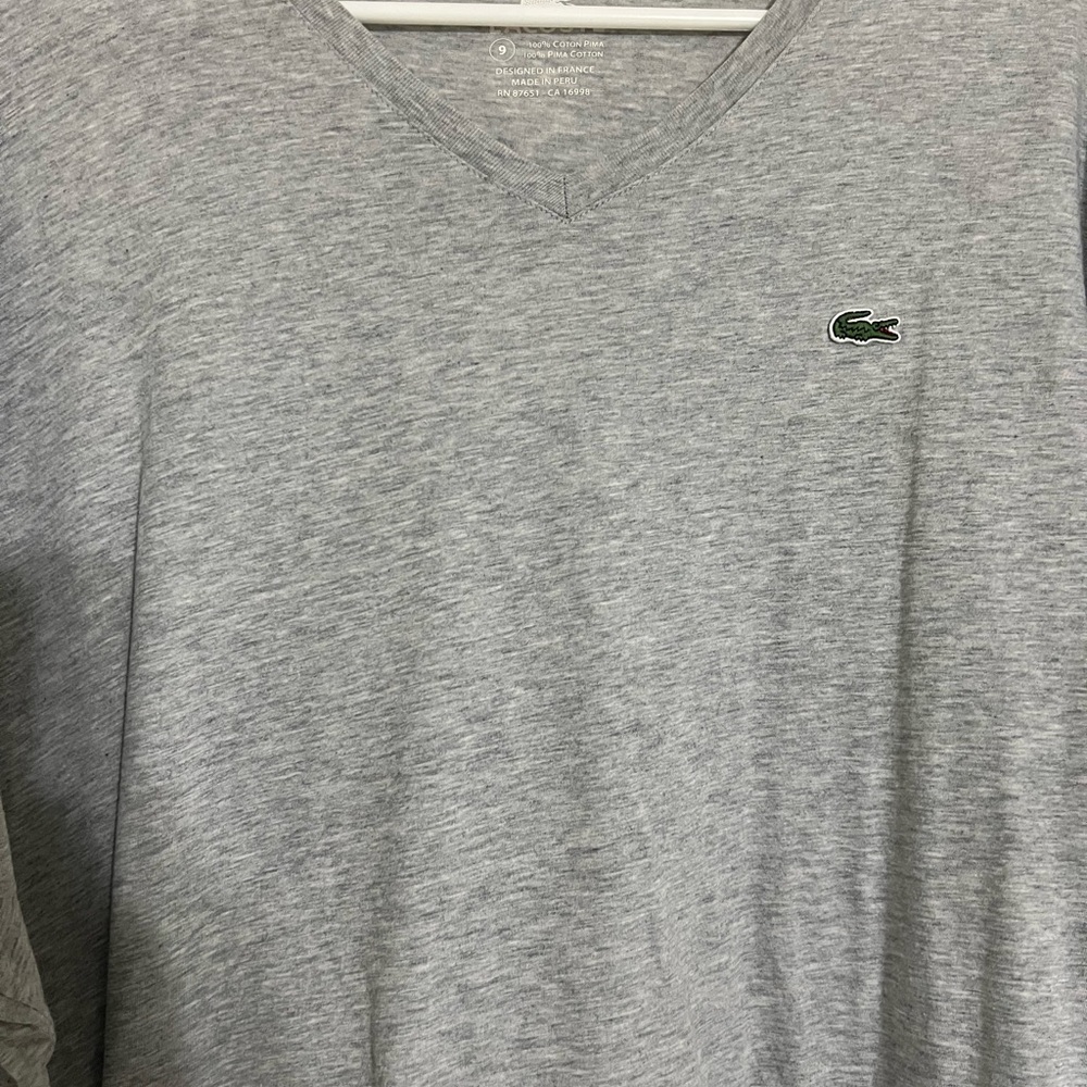 LACOSTE Pima Cotton GREY HEATHER V-Neck T-Shirt French 4XL - Picture 2 of 4